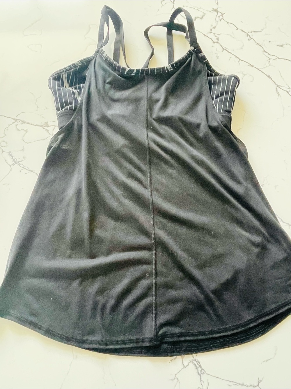 Athleta Black Strappy Tank with Pinstripe Built in Bra